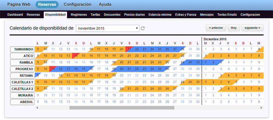 Calendario disponibilidad